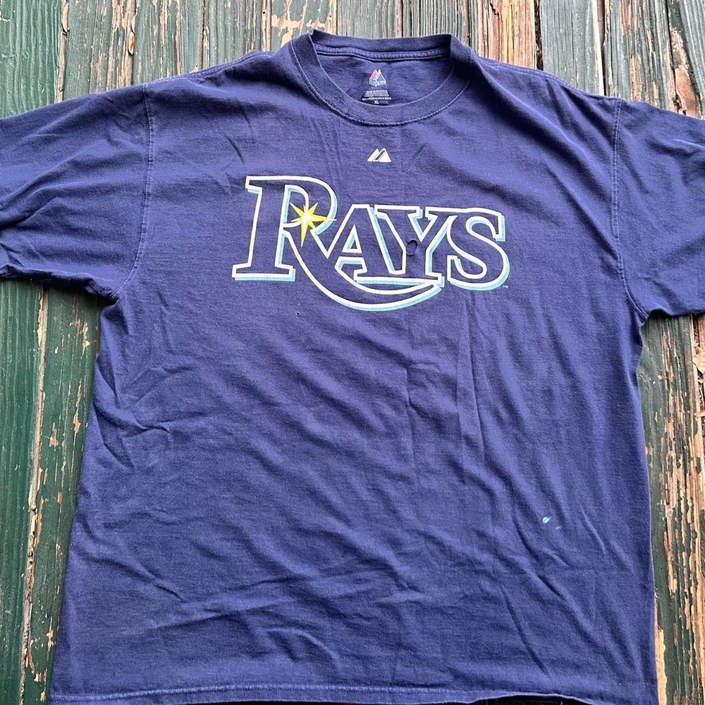 Navy blue Rays MLB graphic tee #baseball has a hole
